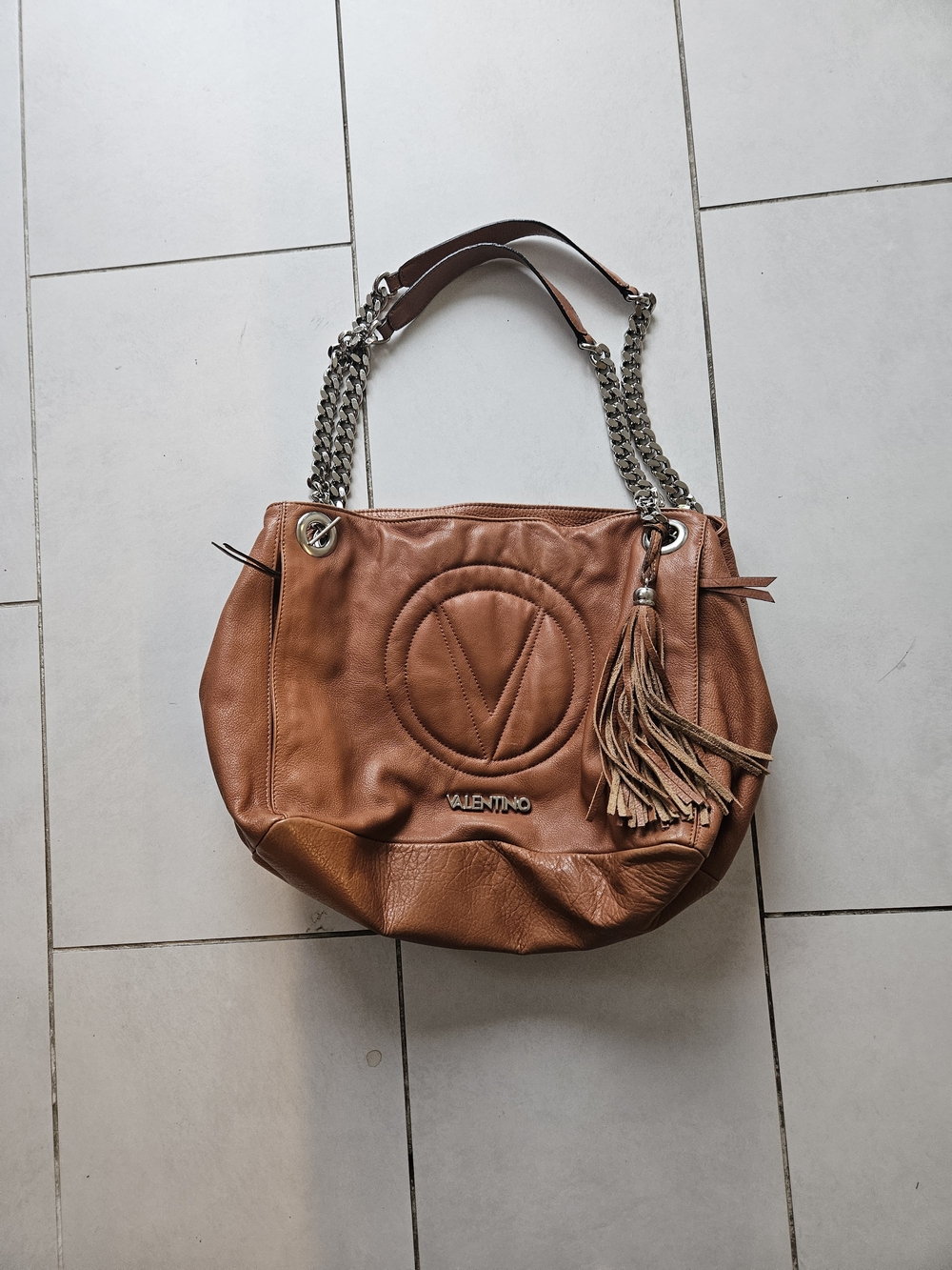 Valentino Brown Leather Shoulder Bag with Tassel